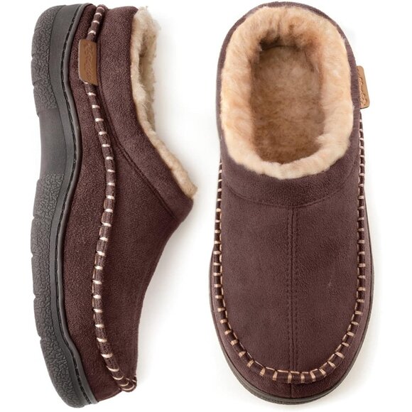 Men's Slip On Moccasin Warm Fuzzy Comfy Fluffy Wide Loafer Slippers - Picture 1 of 6